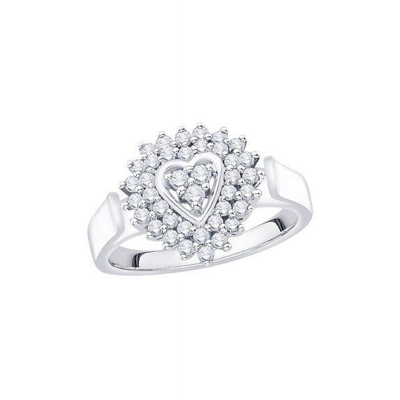 Diamond Heart Ring in 10K White Gold (1/2 cttw) (I-Color, SI3/I1-Clarity) (Size-6.5)