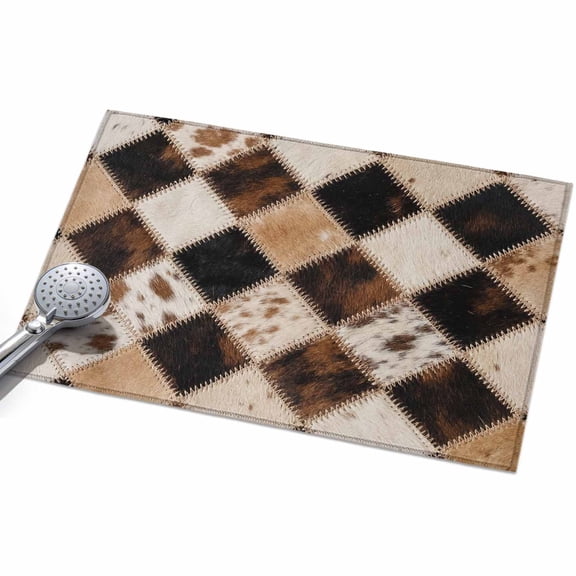 Diamond Hide Area Rugs 2x3ft Rustic Vintage Abstract Brown Black Cream Diamond Plaid Floor Rug&nbsp;Non Slip Low Pile Ultra Soft Throw Carpet for Entryway Indoor Entrance Kitchen Bathroom