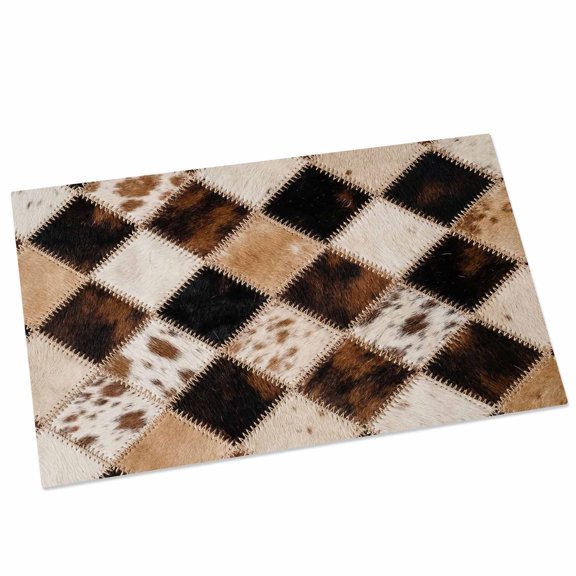 Diamond Hide Door Mat 20x31.5 Inch Rustic Vintage Abstract Brown Black Cream Diamond Plaid Entryway Rug with Non-Slip Rubber, Front Door Mat Indoor Floor Mats for Living Room Bathroom Bedroom