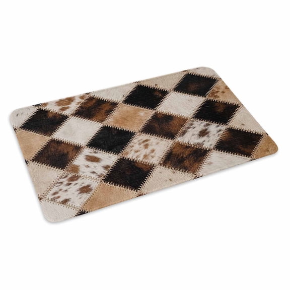 Diamond Hide Doormat Rustic Vintage Abstract Brown Black Cream Diamond Plaid Non Slip Low Profile Rubber Door Mat Washable Absorbent Indoor Front Door Mat Entryway Rug Entrance Carpet 24x36 Inch