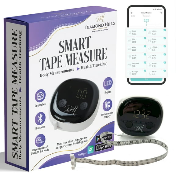 Diamond Hills Rechargeable Smart Body Tape Measure, Measuring Tape for Weight Loss, 60in/150cm