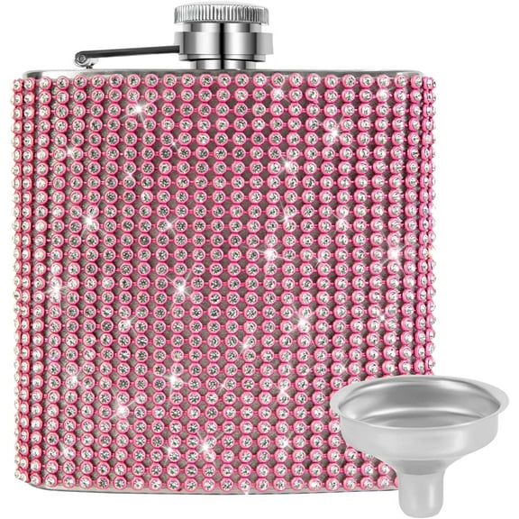 Diamond Hip Flask,Flasks for Liquor for Women,6oz Bling Flasks for Liquor,Rhinestone Hip Flask Leakproof with Funnel,Leakproof Flask for Wine Whiskey Liquor Drinking (6oz, pink)