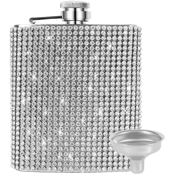 Diamond Hip Flask,Flasks for Liquor for Women,8oz Bling Flasks for Liquor,Rhinestone Hip Flask Leakproof with Funnel,Leakproof Flask for Wine Whiskey Liquor Drinking (8oz, silver)