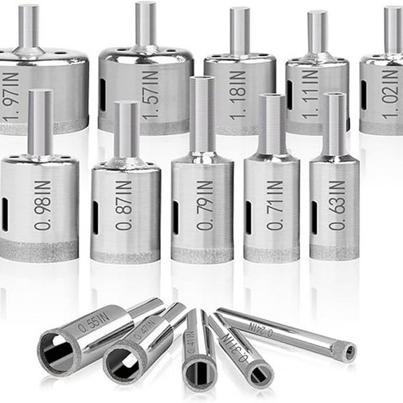 Diamond Hole Saw, 15 pcs Diamond Drill Bits Set Glass Drill Bit Extractor Remover Tools for Glass, Ceramics, Porcelain, Ceramic Tile (1/4"-2")