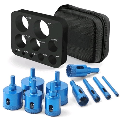 Diamond Hole Saw Kit, 10 PCS Brazed Diamond Tile Drill Bits Set with EVA Guide Jig for Ceramic Tile, Glass, Granite, Marble, Dry & Wet Cutting, 6-50mm, Includes Storage Bag$$Tools & Hardware Other