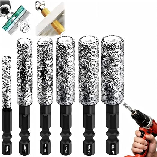2 In 1 Brazed Diamond Hole Saw Drill Bit Kit with Cooling Wax, 1/4 Inch Hex Shank Dry Drilling Grinding Bits for Tile Marble Glass Granite, 6-16mm Sizes (k)