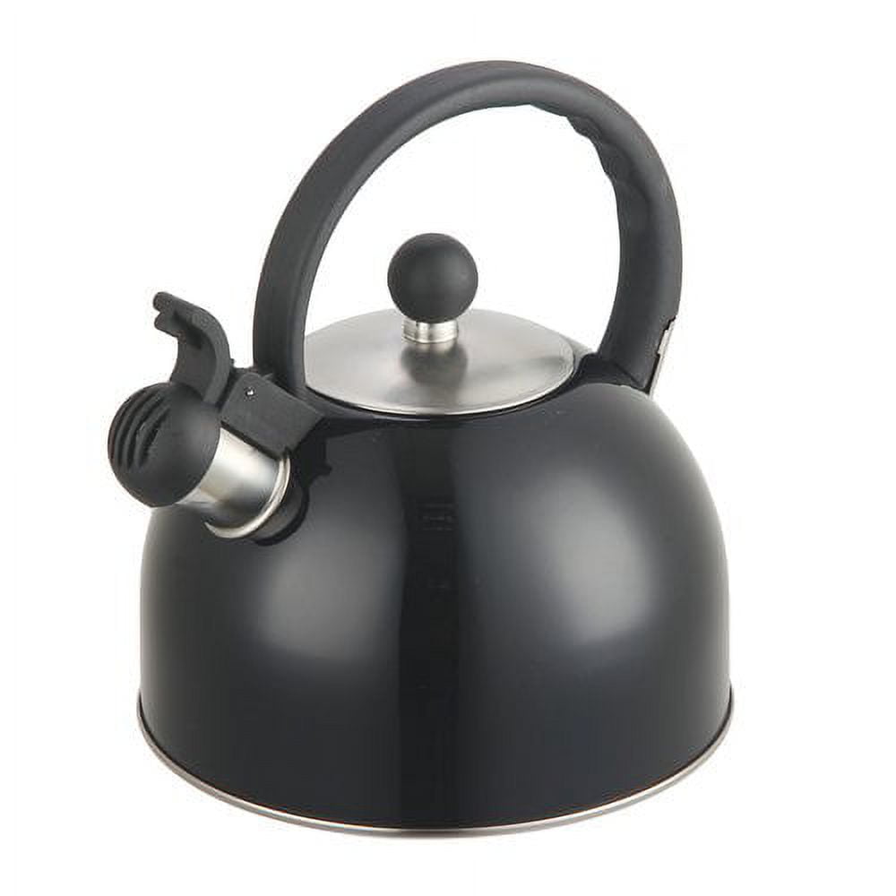 KD Whistling Tea Pots for Stove Top - Sleek 18/8 Stainless Steel Stovetop Kettle, Easy-Grip Handle with Trigger Opening Mechanism, 1 Free Silicone