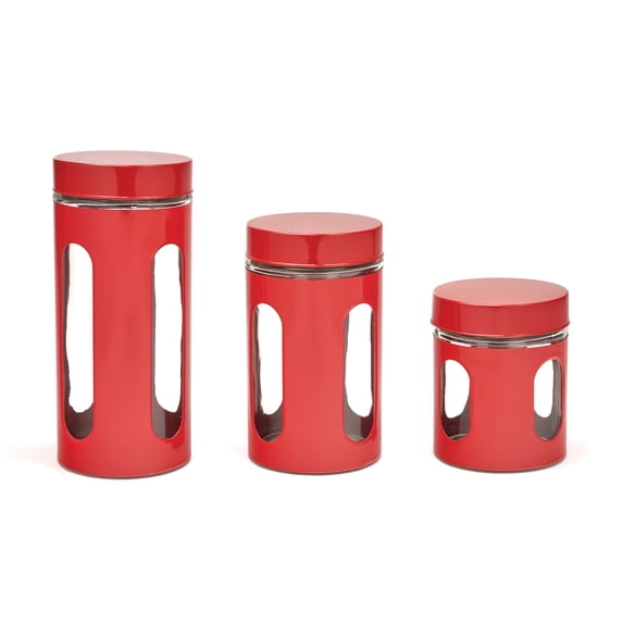 Diamond Home 3-Piece Airtight 4 Open Window Stackable BPA Free Easy to Clean Canister Set - Red
