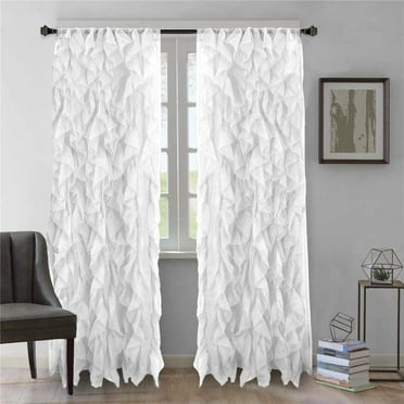 Diamond Home Cascade Window Panel Sheer Voile Vertical Ruffled Waterfall Curtains, 2 Piece Set (50"W x 63"L, White)