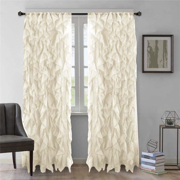 Diamond Home Vertical Ruffled Sheer Voile Waterfall Curtains, 50” x 84” (2 Panels)