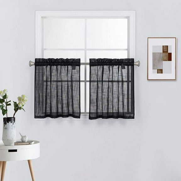 Diamond Home Linen Textured Semi-Sheer Kitchen Curtains, 27” x 24” (2 Panels)