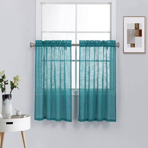 Diamond Home Linens Half Window Sunlight Filter Diffuse Glare Curtains - Linen Texture Tiers for Bedroom, Kitchen or Bathroom, (52"W x 45"L, Teal)