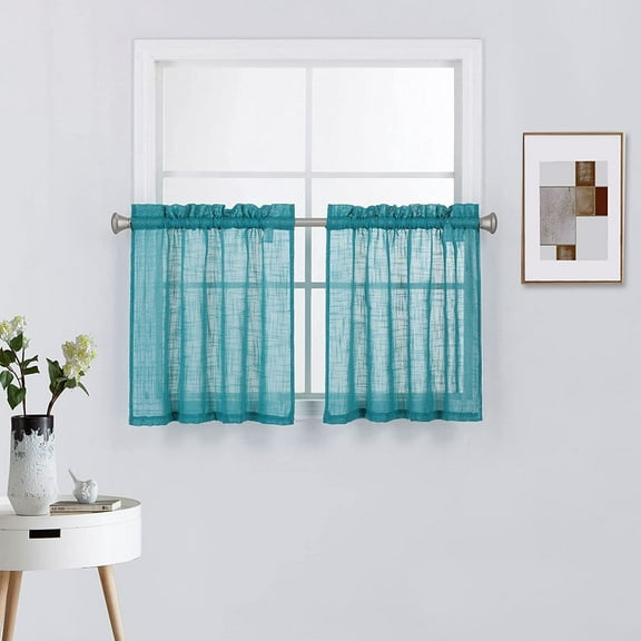 Diamond Home Linens Semi Sheer Small Window Curtain Light Filtering Treatment Kitchen Curtains, 27" x 24" (2 Panels)