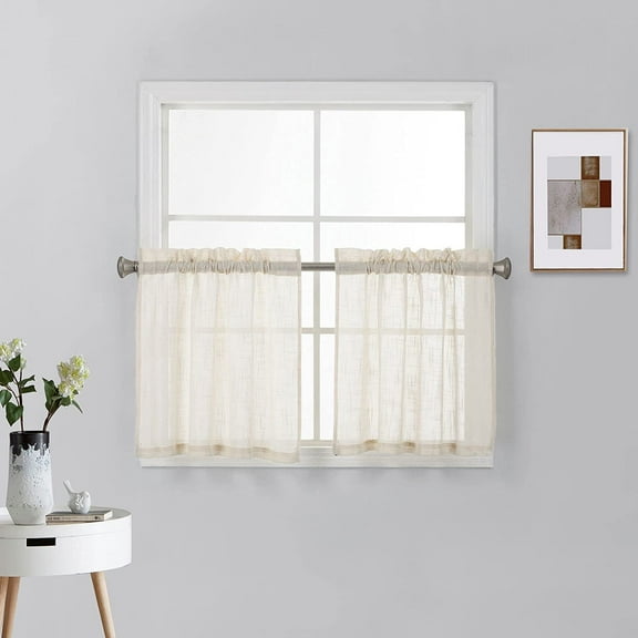 Diamond Home Semi-Sheer Linen Look Kitchen Tier Curtains, Ivory, 27” x 24” (2 Panels)