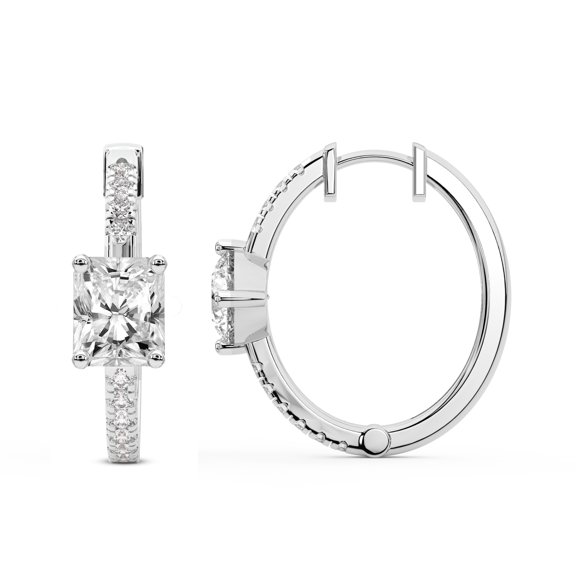 Diamond Hoop Earring | 3 Carat IGI Certified Radiant Shape Lab Grown Diamond Hoop | 18K in White Gold | Moonlight Glow Elongated Hoop Lab Diamond Earrings | FG-VS1-VS2 Quality | Friendly Diamonds