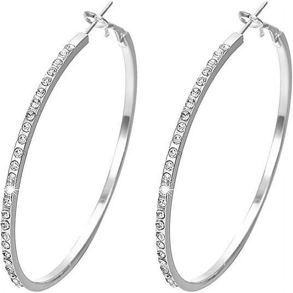 Diamond Hoop Earrings for Women,Huggie Hoop Earrings,Full Dangle Earrings For Women 925 Dangle Earrings Women Dangle Earrings Jewelry Birthday,Hoop Earrings,Diamond Hoop Earrings(Silver 3in)