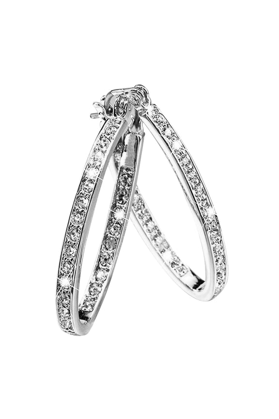 Diamond Hoop Earrings For Women, Rvkxad Shinning Rhinestone Round Hoop Earrings, Temperament Copper Zircon Earrings For Girlfriend Birthday Gift, Silver