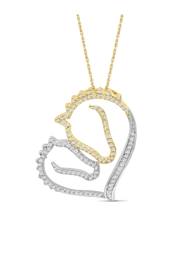 Diamond Horse Necklace Halloween Jewelry 0.33 CTW White Diamond Halloween Necklace Two Tone Sterling Silver Rope Chain with Horse Pendant Witchy Jewelry for Women by JewelersClub