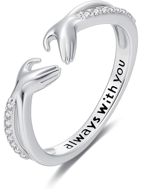 Diamond Hug Ring for Women 925 Sterling Silver Love Ring Always with You Open Ring with Lab Grown Diamond Gifts for Loved Ones