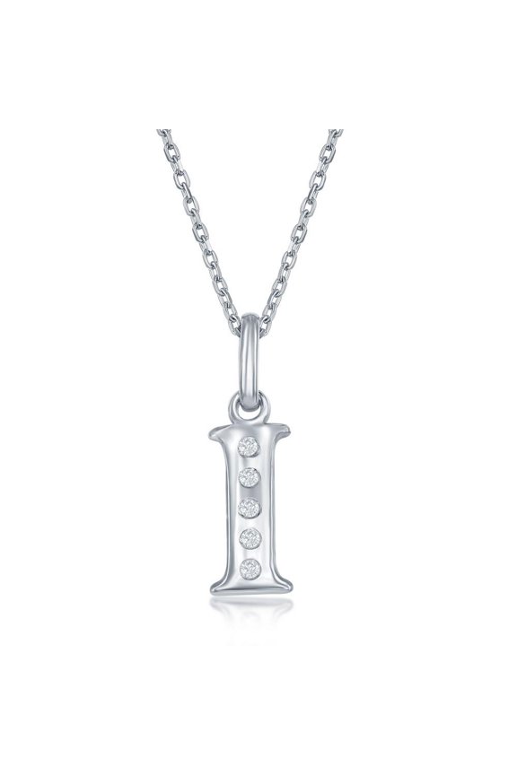Diamond 'I' Initial Pendant Necklace in Sterling Silver