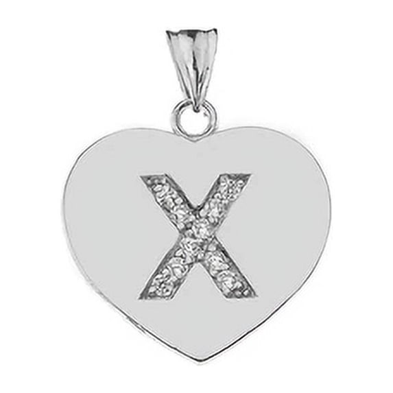 Diamond Initial A-Z Heart Pendant Necklace in White Gold : 10K Pendant only