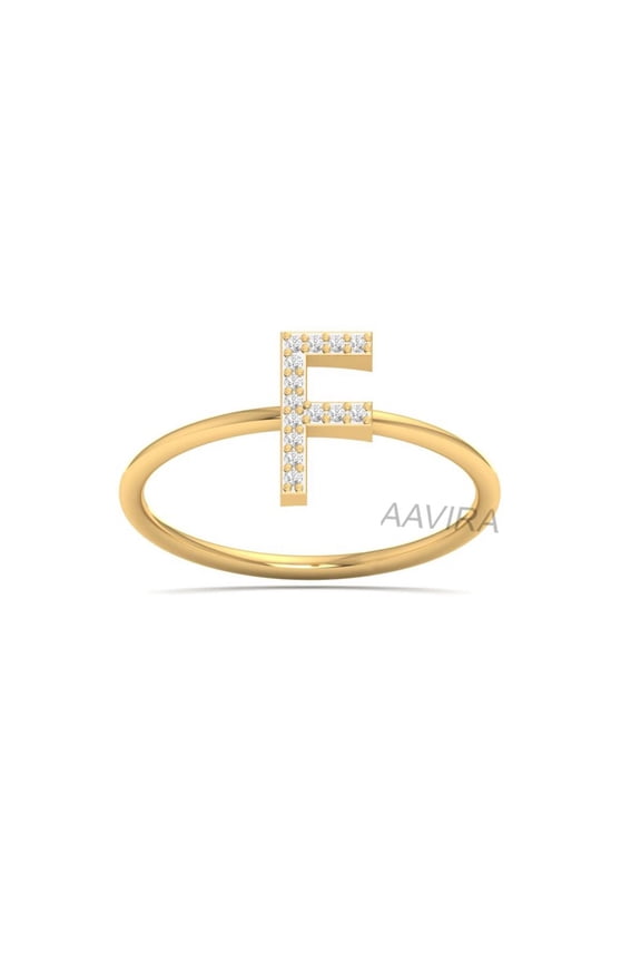 Diamond Initial Ring, F Letter Personalized Ring for Women