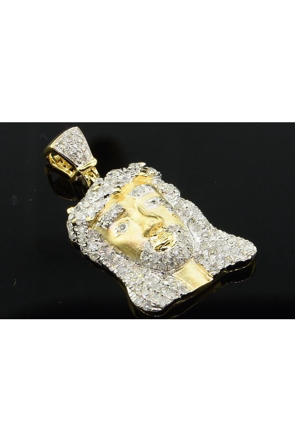 Diamond Jesus Face Piece Pendant Sterling Silver Yellow Finish Charm 0.76 Ctw.