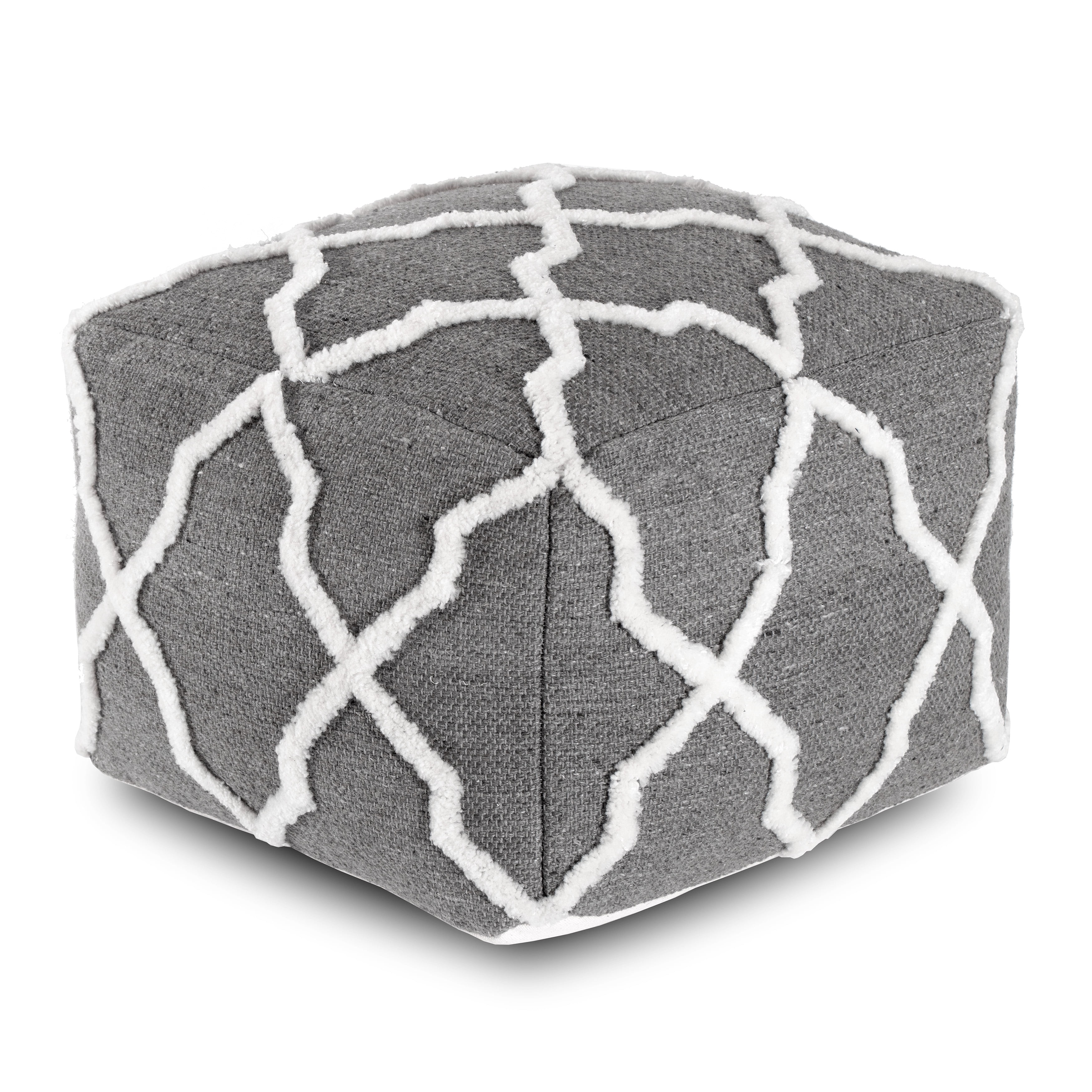Diamond Joe Gray Ivory Jute Pouf Ottoman
