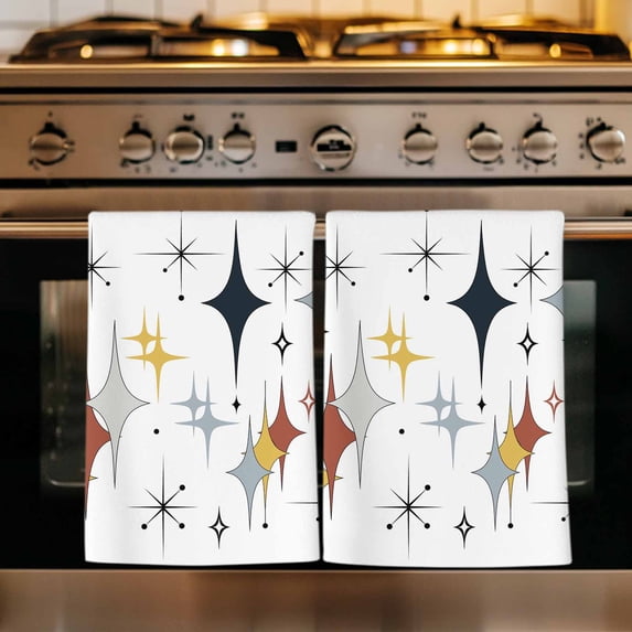 Diamond Kitchen Towels Set of 3, Modern Geometric Middle Century Grey Yellow Red Absorbent Dish Towels for Kitchen, Microfiber Hand Towel, Quick Drying Tea Towel for Cleaning Decorative Dishcloths