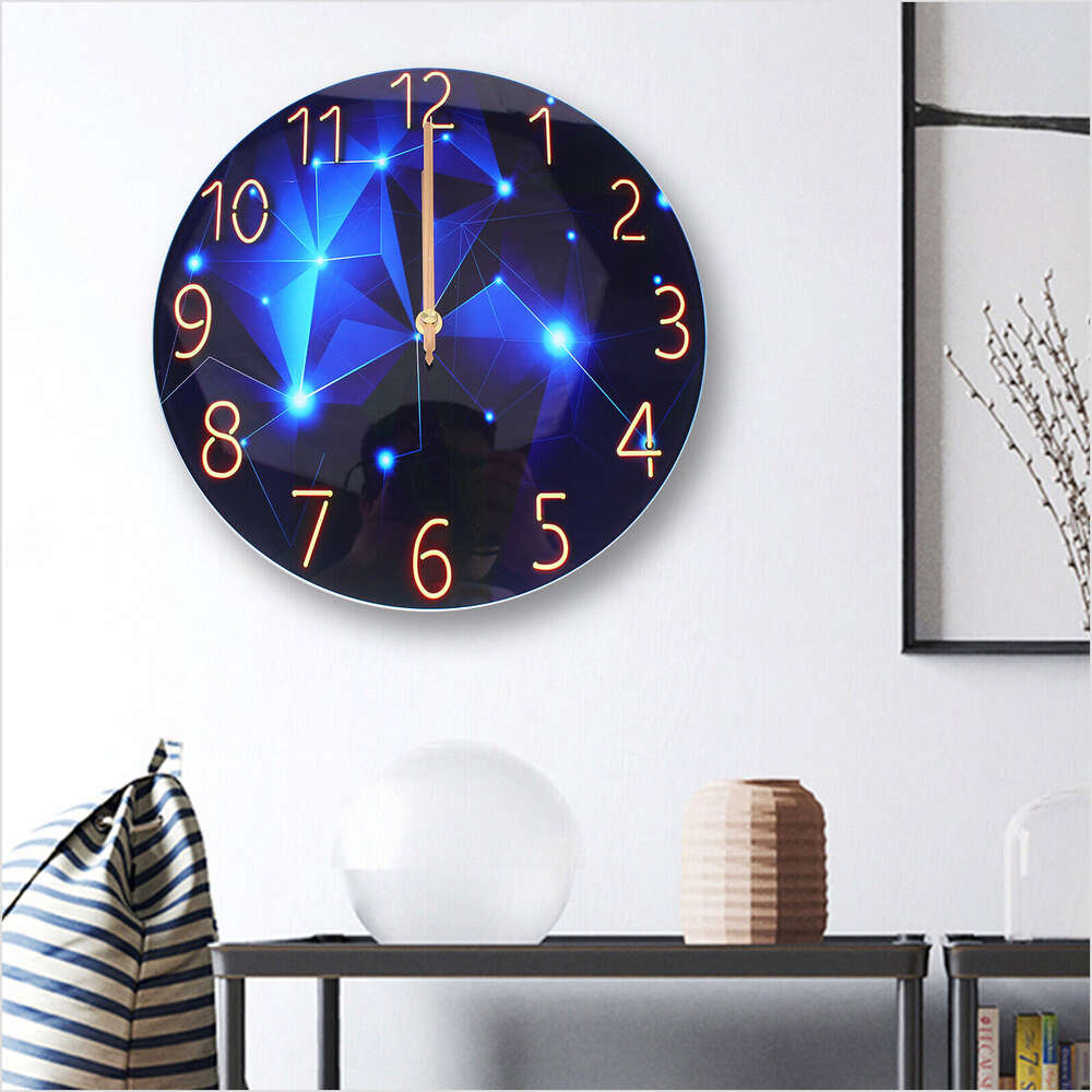 Diamond Large Wall Clock Blue Round Interior Modern DEcooorative SilENTtt Wall Clock