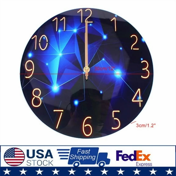Diamond Large Wall Clock Blue Round Interior Modern Decorative Silent Wall Clock