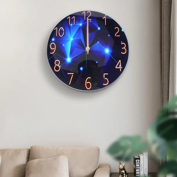 Diamond Large Wall Clock Blue Round Interior Modern Decorative Silent Wall Clock