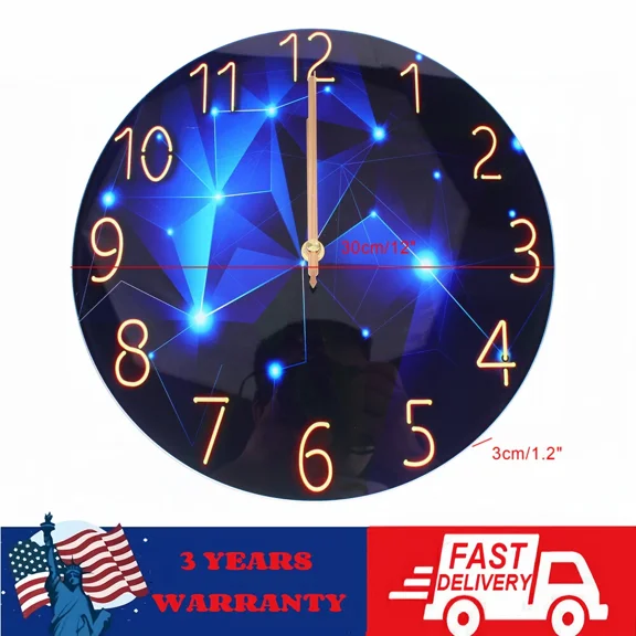 Diamond Large Wall Clock Blue Round Interior Modern Decorative Silent Wall Clock