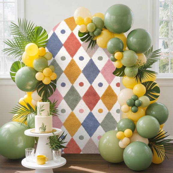 Diamond Lattice Arch Backdrop Cover, 4FT, Colorful Diamonds Polka Dot Geometric Modern Spandex Arch Covers Double-Sided Backdrop for Wedding Birthday Party Photo Background Decoration