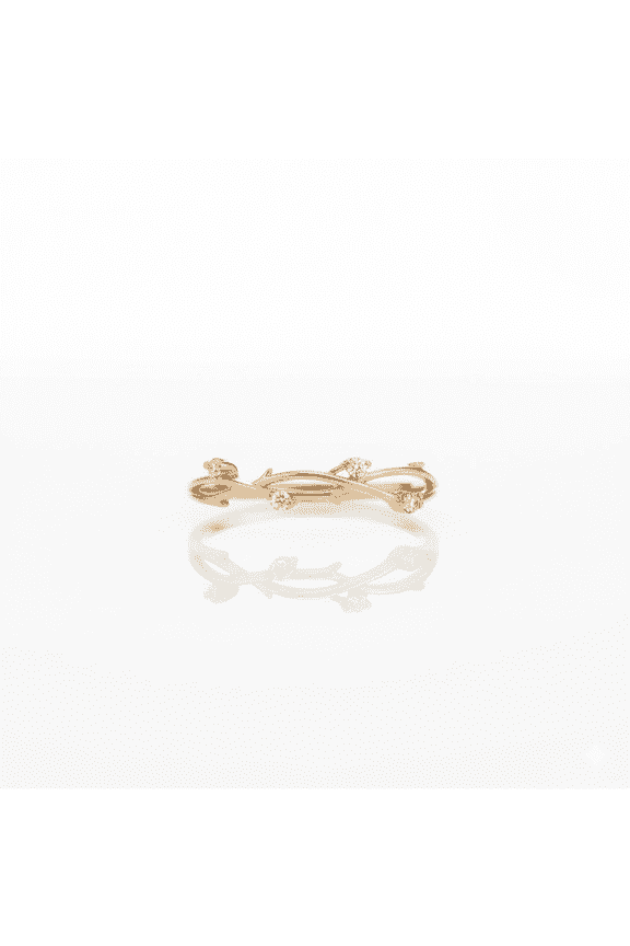 Diamond Leaf Band Ring, Rose Gold Leaf Branch Ring, Anniversary Gift Ring, Promise Ring.