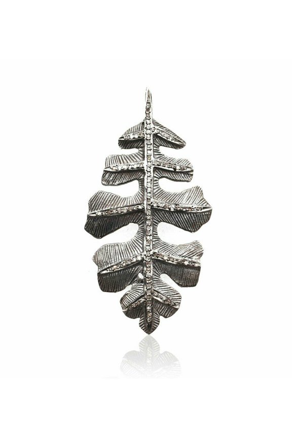 Diamond Leaf Pendant 925 Silver Pave Diamond Tree Leaf Necklace Birthday Gift.