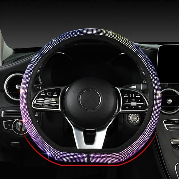 Diamond Leather Bling Steering Wheel Cover with Shining Crystal Rhinestones, Auto Steering Wheel Covers Accessories for Men Women, 14 1/2 Inch to 15 Inch, Colorful, D-Type