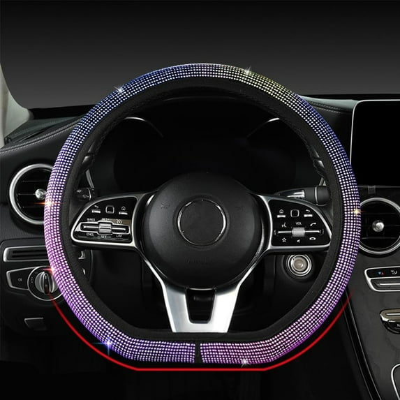 Diamond Leather Bling Steering Wheel Cover with Shining Crystal Rhinestones, Auto Steering Wheel Covers Accessories for Men Women, 14 1/2 Inch to 15 Inch, Colorful, D-Type