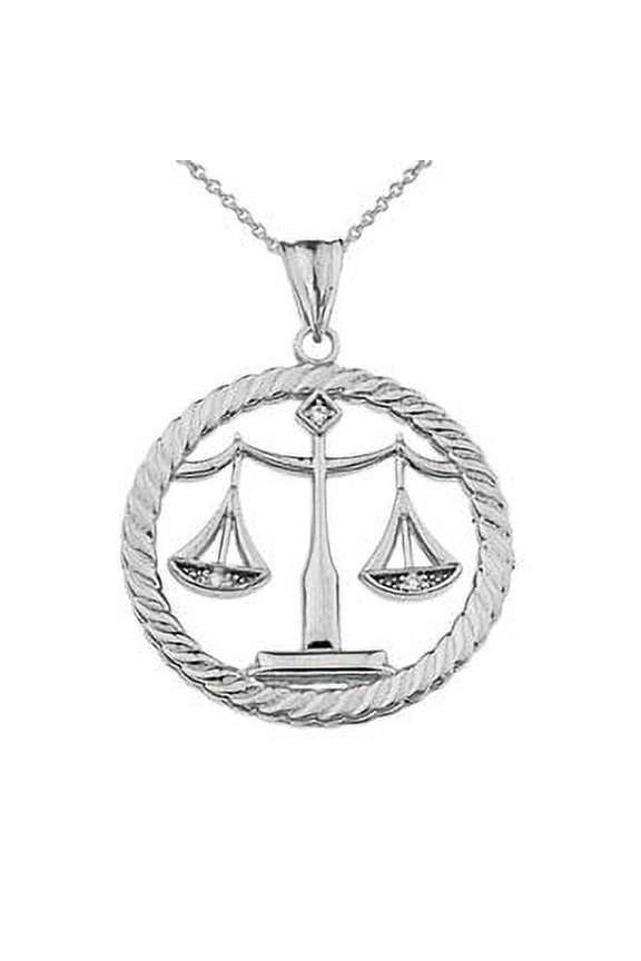 Diamond Libra Zodiac in Rope Pendant Necklace in Sterling Silver :  Pendant with 20" chain
