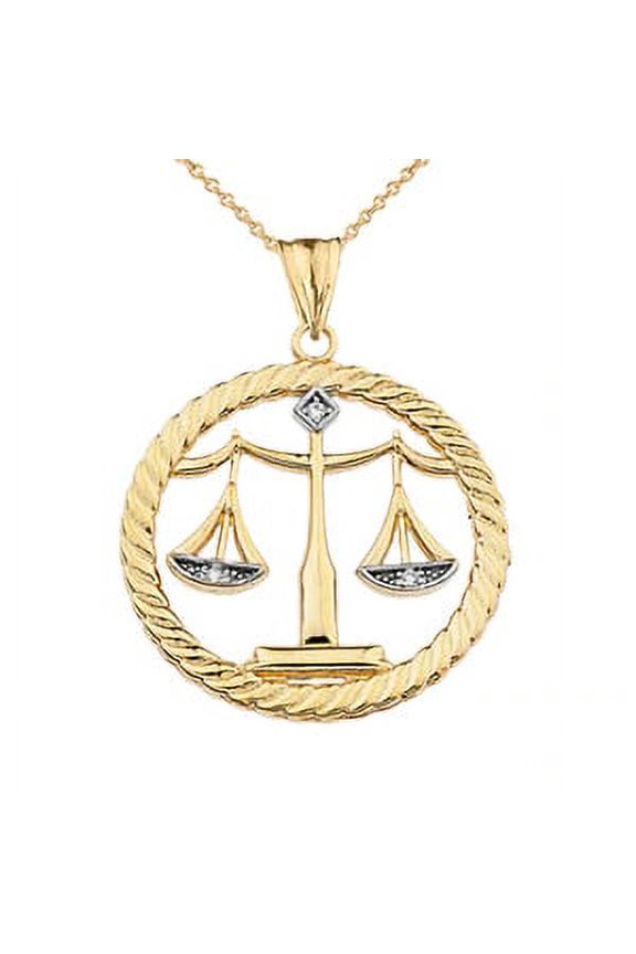 Diamond Libra Zodiac in Rope Pendant Necklace in Yellow Gold : 14K Pendant with 18" chain