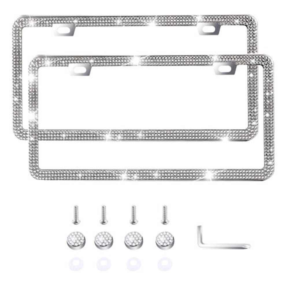 Diamond License Plate Frame,Luxury Clear Glass Crystal Rhinestone Bling