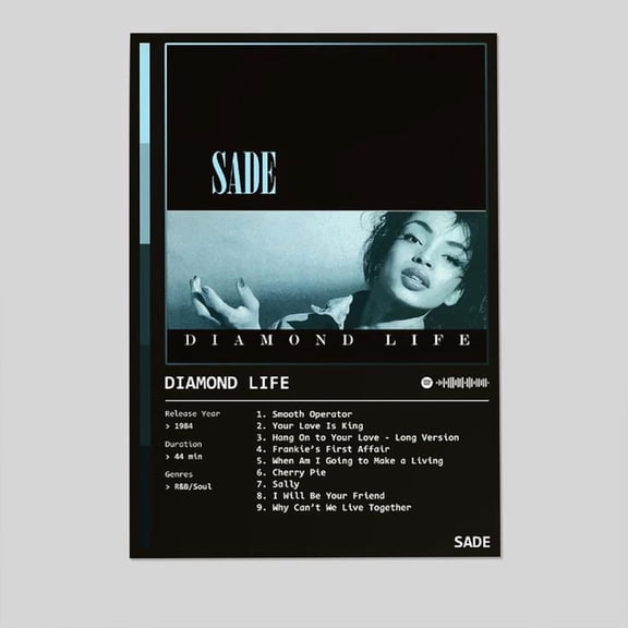 Diamond Life (1984) Album by Sade - Album Tracklist Poster, One Sheet Wall Size 24''x36''-Gategoo