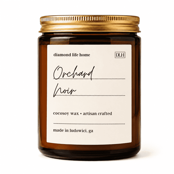 Diamond Life Home "Orchard Noir" Scented Fall Candle - Red Mahogany, Golden Apple, Lavender, and Cedar, 9 oz.