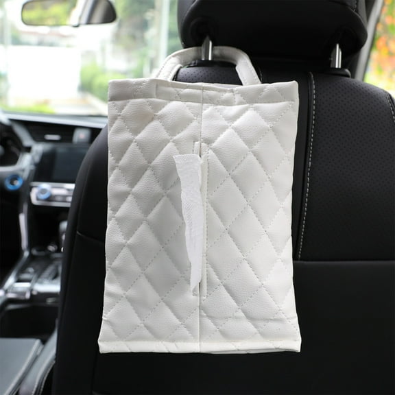 Diamond Lingge PU Leather Car Seat Back Hanging Tissue Box,Dual Use Auto Home Paper Napkin Storage Bag,Elastic Fix Odorless Wear Resistant Universal Car Interior Practical Styling Accessory