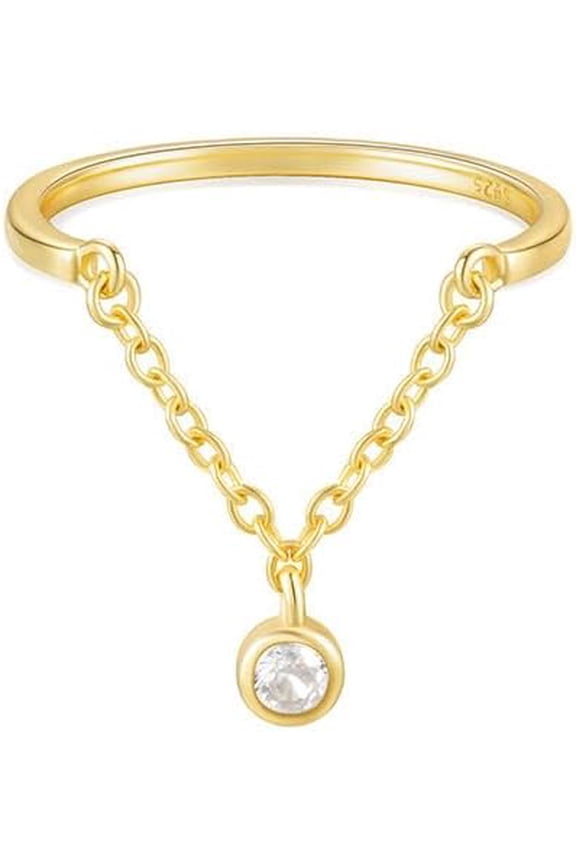 Diamond Link Chain Statement Ring for Women Sterling Silver 925 Crystal Stackable Adjustable Band Wedding Stacking Promise Engagement Rings Dangling Coin Cubic Zirconia Fashion Jewelry Gifts