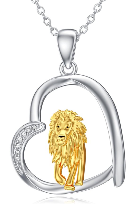 Diamond Lion Necklace 925 Sterling Silver Lion Heart Pendant King Animal Jewelry Gifts for Women Lion Lover