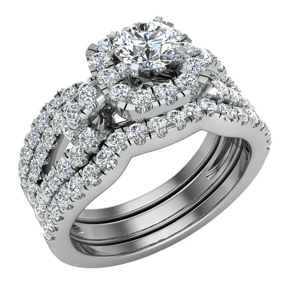 Diamond Loop Shank Cushion Shape Wedding Set w/ Enhancer Bands Bridal 1.80 CTW 18K White Gold (G,VS)