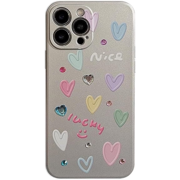 Diamond Love Heart Stickers Silver Plating Soft for iPhone Case (Silver,iPhone 15 Pro Max)