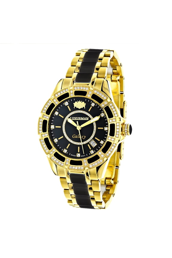 Diamond Mens & Womens Black Ceramic Watches Yellow Gold Pld