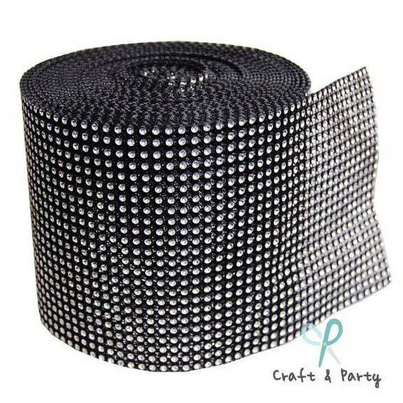 Diamond Mesh Wrap Roll Rhinestone Crystal Ribbon 4.5" x 10 yards (Black Silver)